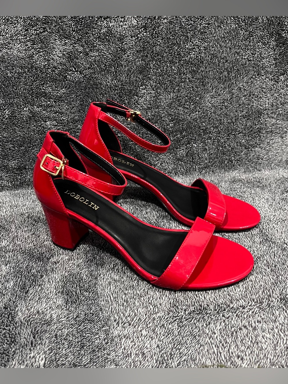 Dobolin red faux patent leather heeled sandals open toe dress shoes size 38/7.5
